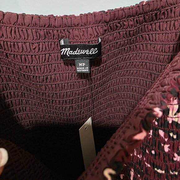 Madewell Burgundy Floral Smocked Midi Dress MP – NWT Double Lined - Picture 3 of 7